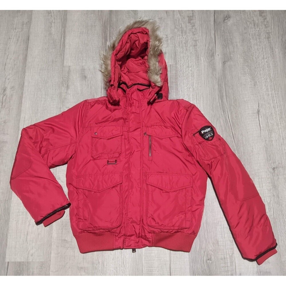 Pajar Red Coyote White Duck Down Bomber Jacket Men's Sz Medium Winter Coat